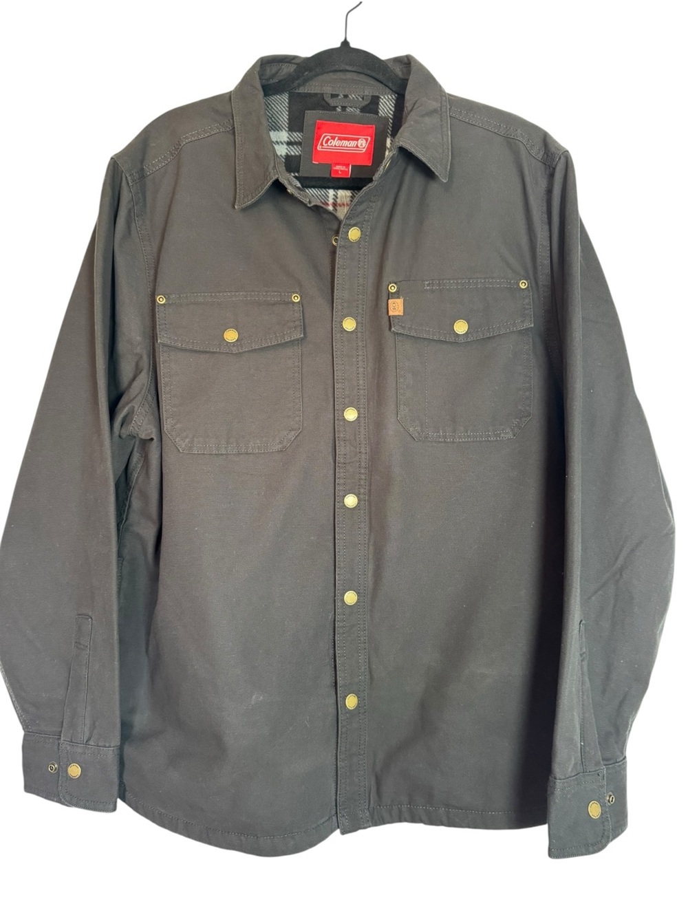 NWT Coleman Black Fleece Lined Snap Front Utility Canvas Jacket- Large
